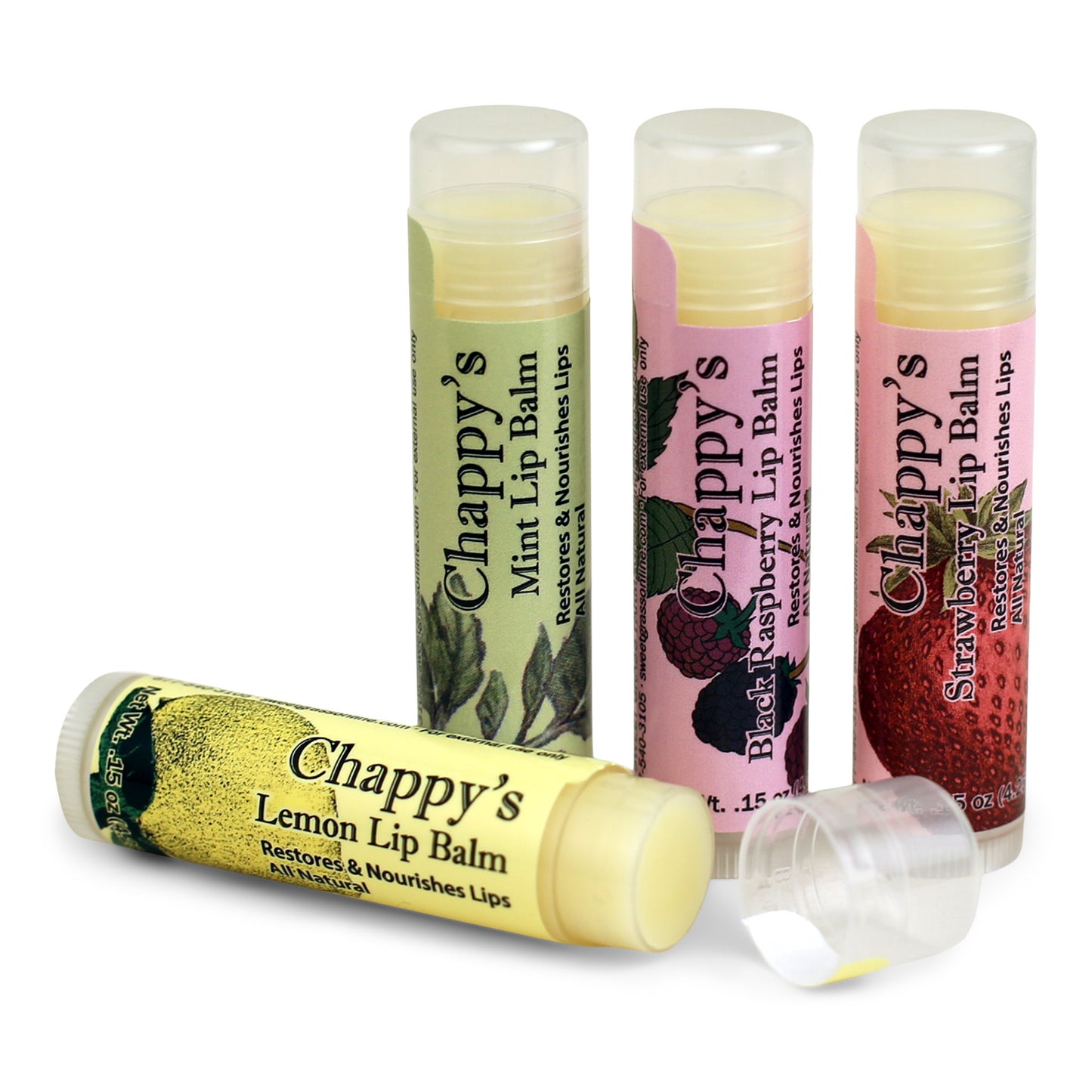 Group shot of Chappy's stick lip balm