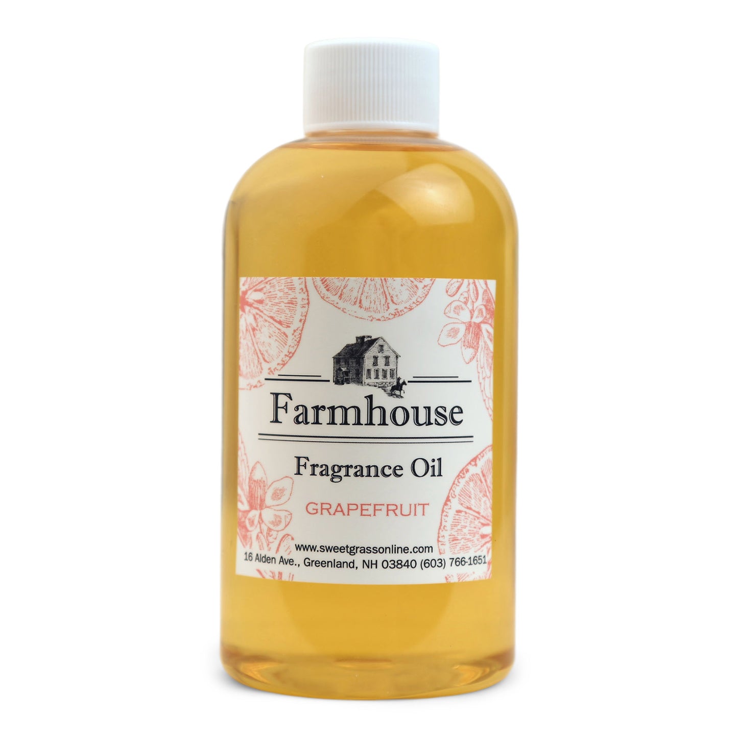 A refill bottle of Farmhouse fragrance oil labeled 'Grapefruit, intended for use with diffuser sticks.