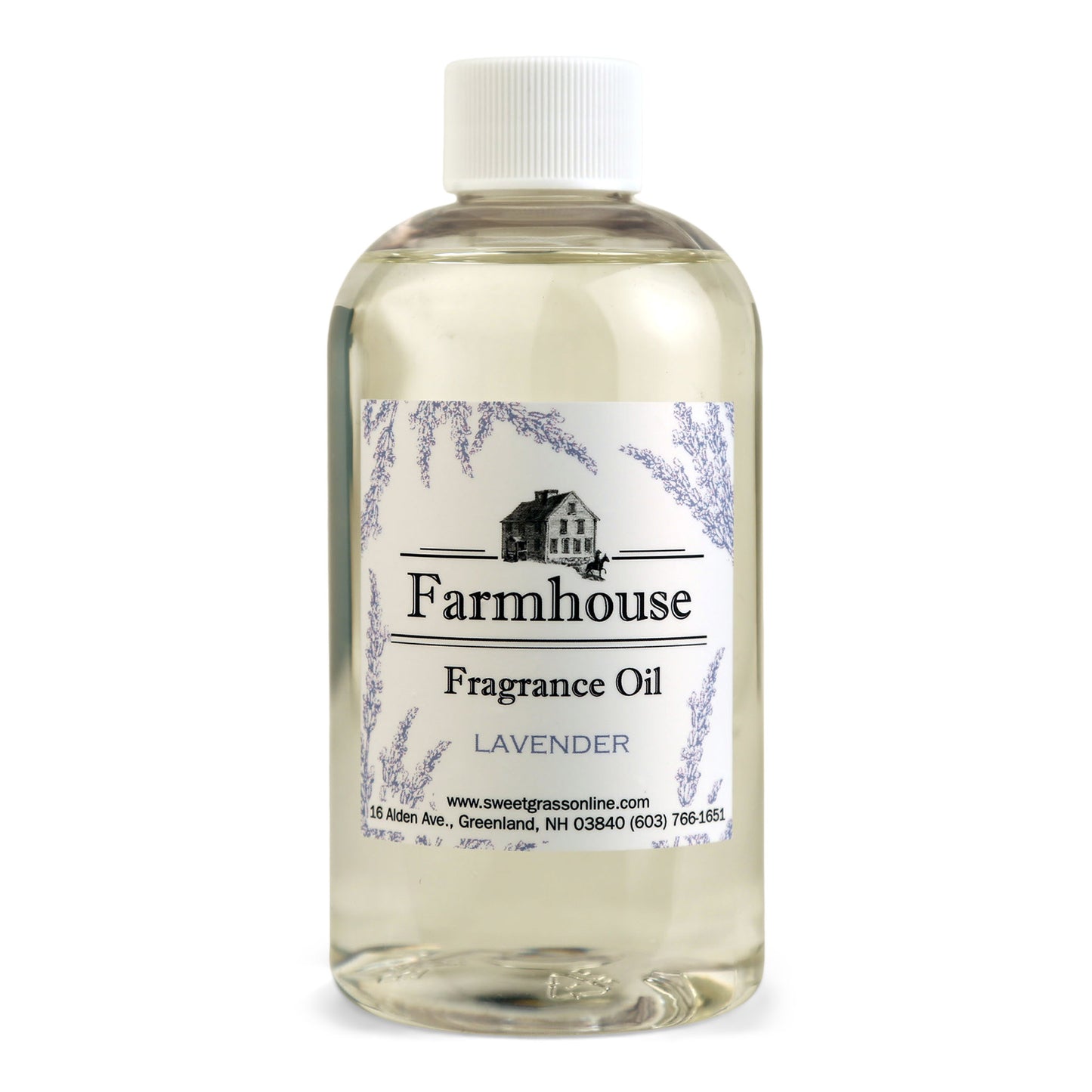 A refill bottle of Farmhouse fragrance oil labeled 'Lavender', intended for use with diffuser sticks.