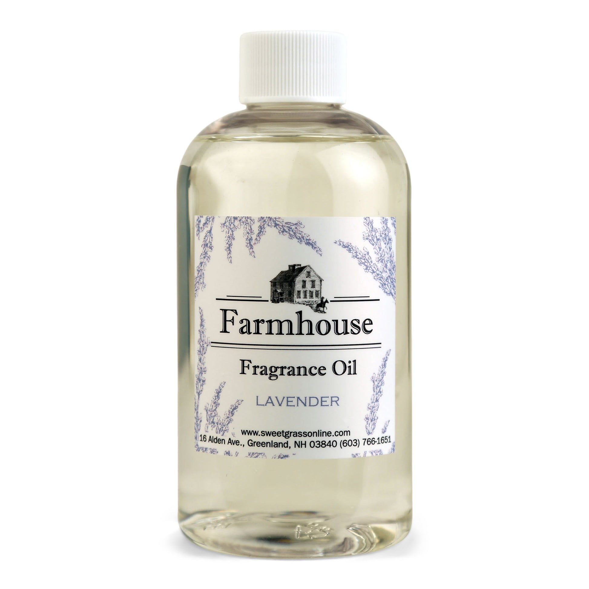 A refill bottle of Farmhouse fragrance oil labeled 'Lavender', intended for use with diffuser sticks.