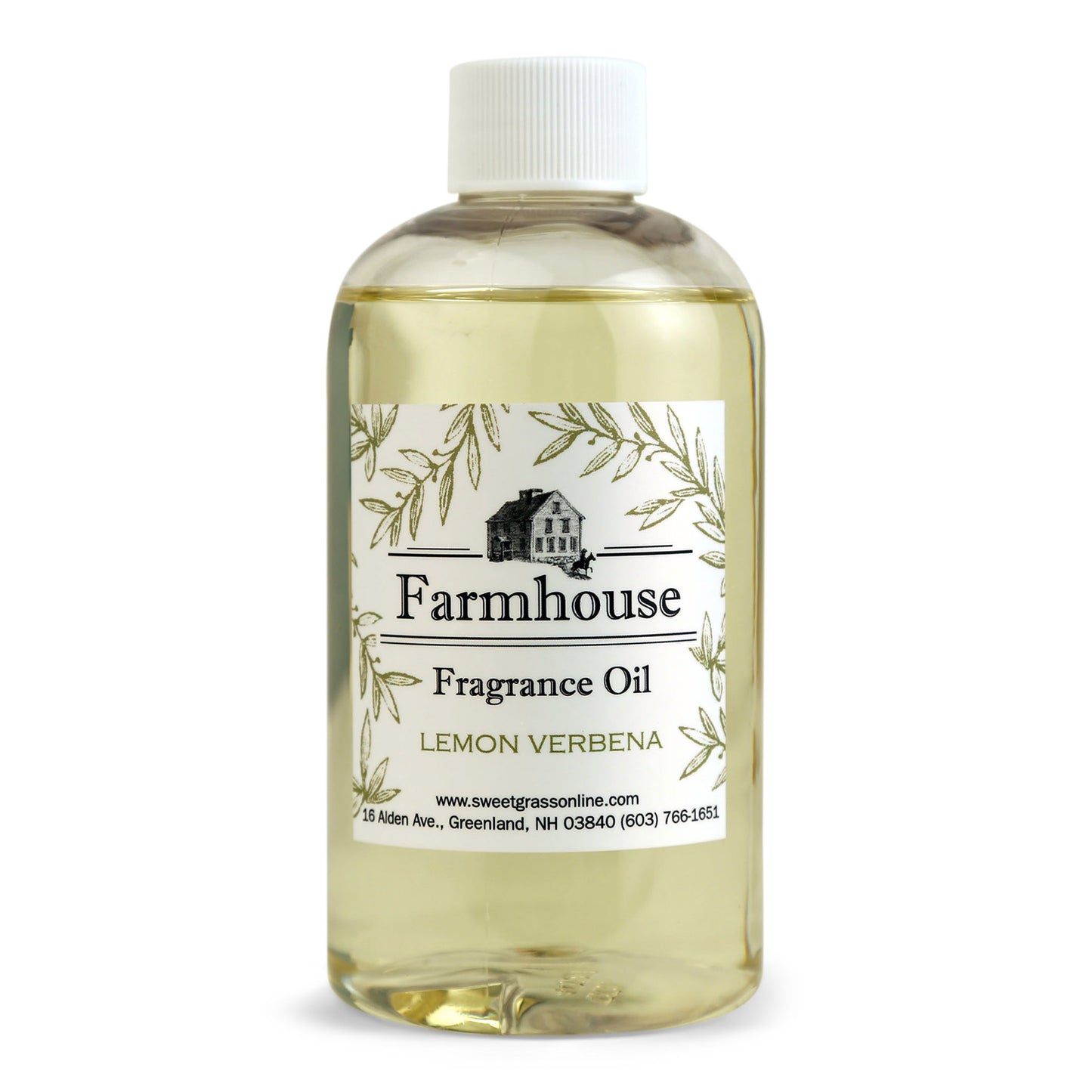 A refill bottle of Farmhouse fragrance oil labeled 'Lemon Verbena, intended for use with diffuser sticks.