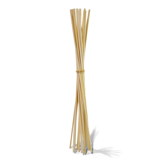A replacement bundle of beige rattan reed diffuser sticks tied together.