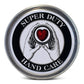 A metal tin with a label that reads 'Super Duty Hand Care' with a graphic of hands and a heart.